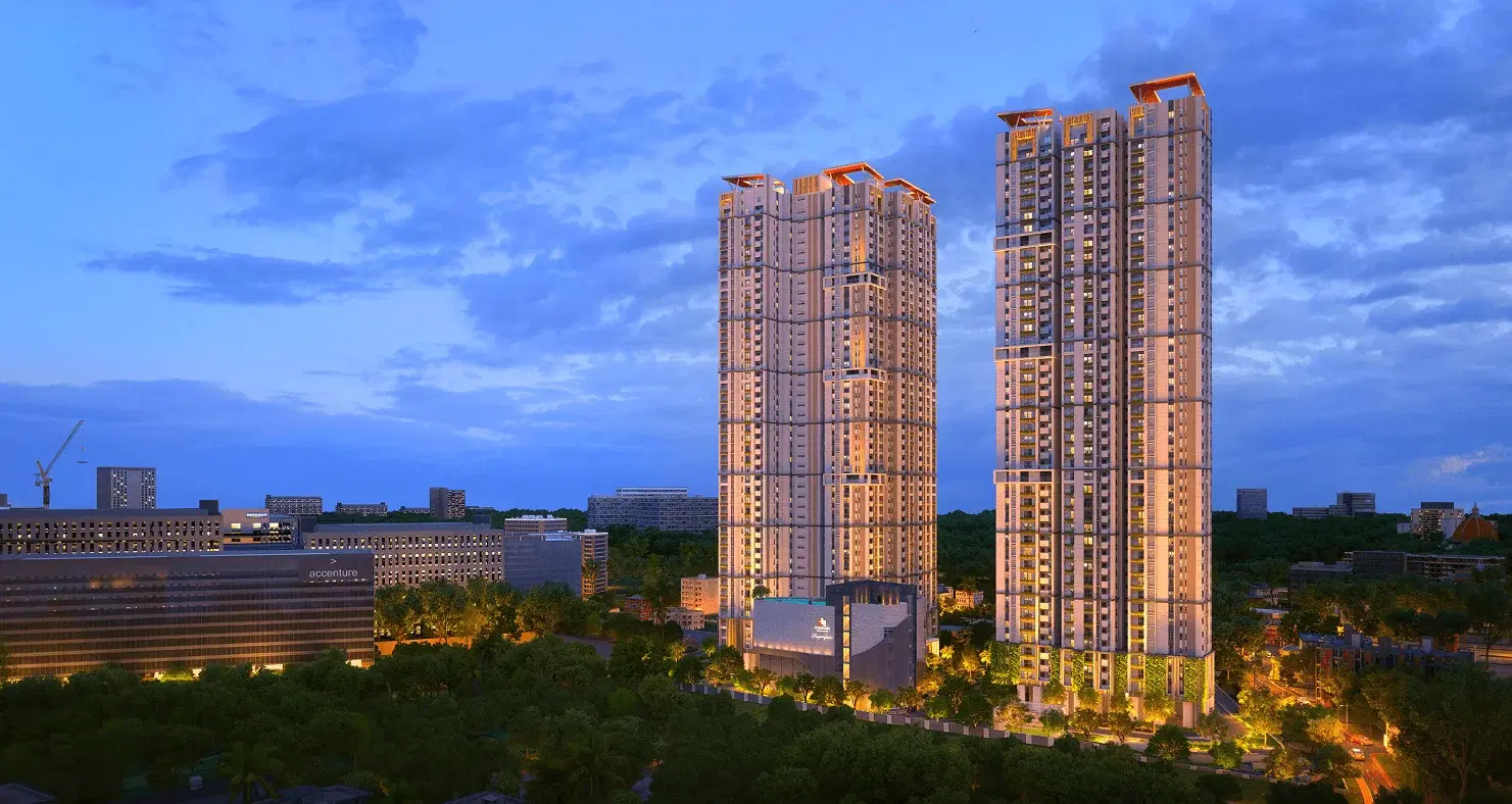 Architectural impression of The Olympus at blue hour